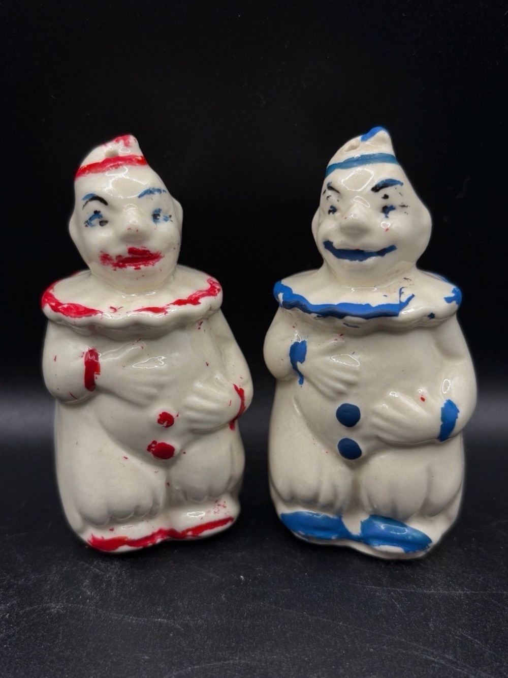 Vintage creepy carnival clown Salt & Pepper Shakers - with lil’ butts